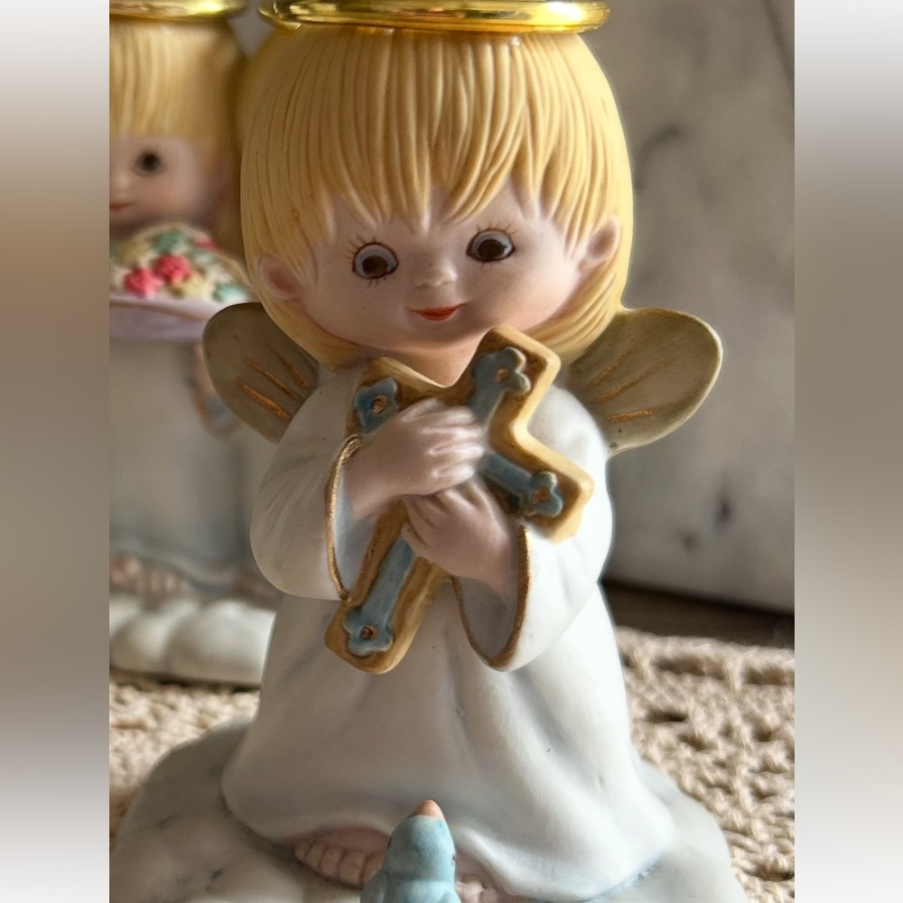 Angel Figurines Bundle of 3 Gold Halos Sweet Faces Friendship Confirmation Love - Picture 5 of 13